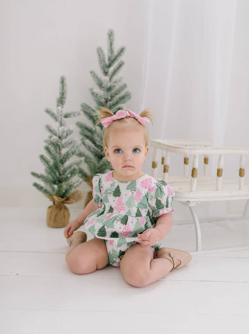 Quinn Poplin Romper in Christmas Trees