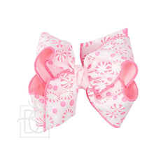 Peppermint Pastel Print Hair Bow on Alligator Clip: 4.5" Large