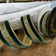 1.5X5yds green jeweled velvet ribbon