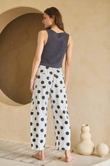Polka Dot Printed Barrel Denim Pants