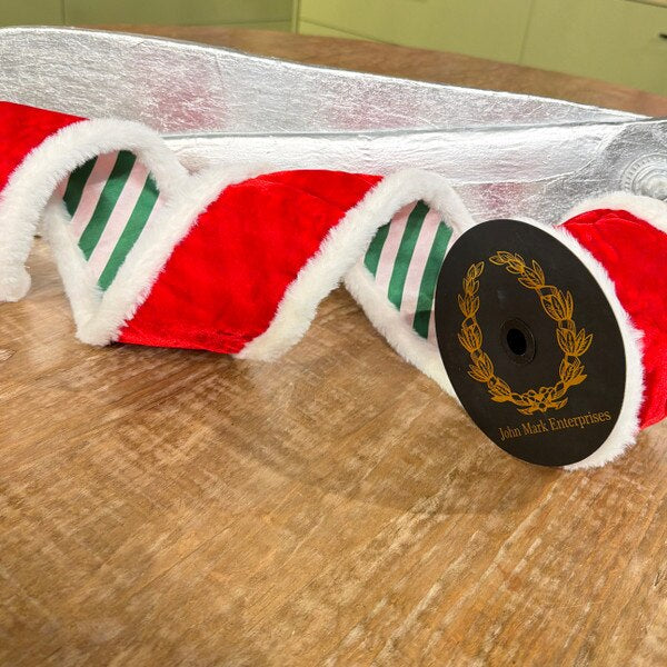 4X5yds red velvet with fur ribbon