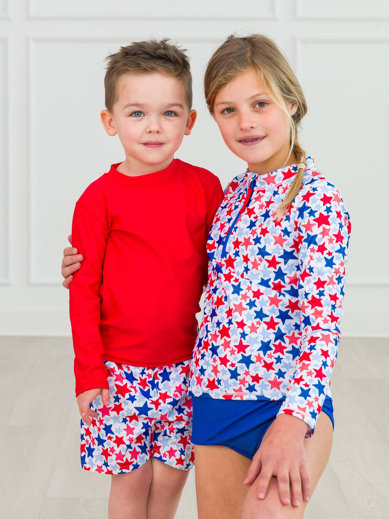 Boys Vintage Red Long Sleeve Rash Guard