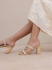The Feliza | Natural Floral Raffia Heel Summer Block Sandal
