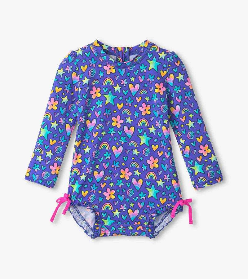 Watercolor doodles baby rash guard swimsuit