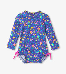 Watercolor doodles baby rash guard swimsuit