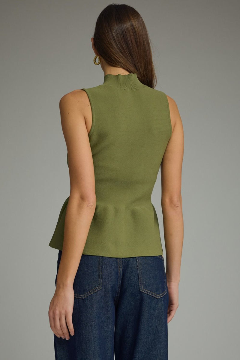 Solid peplum mock neck top