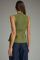 Solid peplum mock neck top