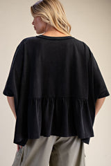 Black washed cropped ruffle set