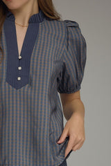 Navy and Taupe check top