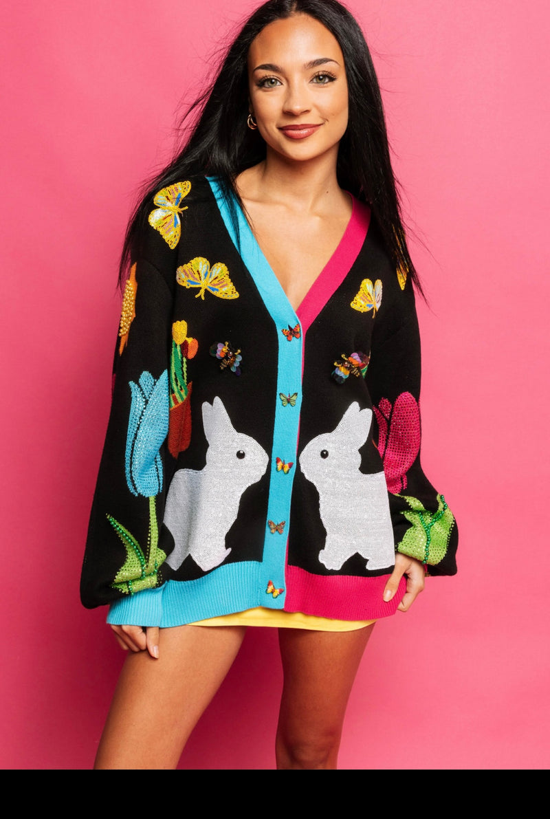 QOS black bunny cardigan