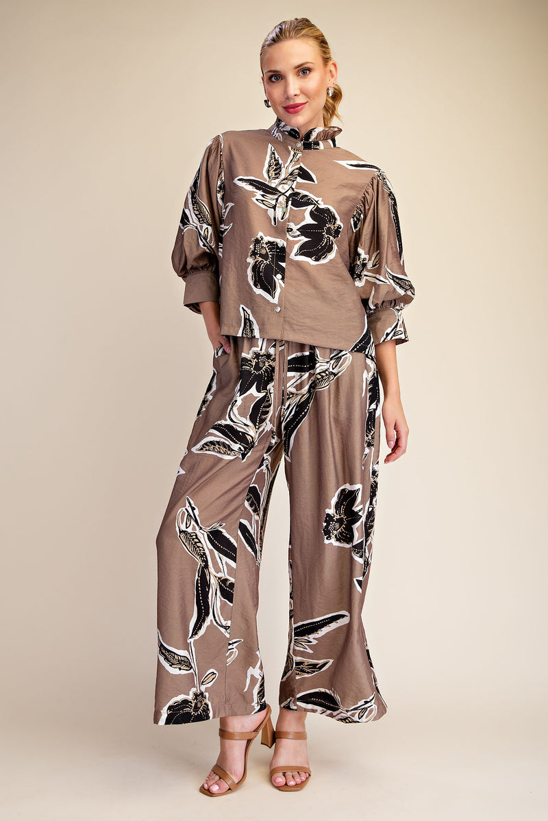 Taupe floral 2 piece set