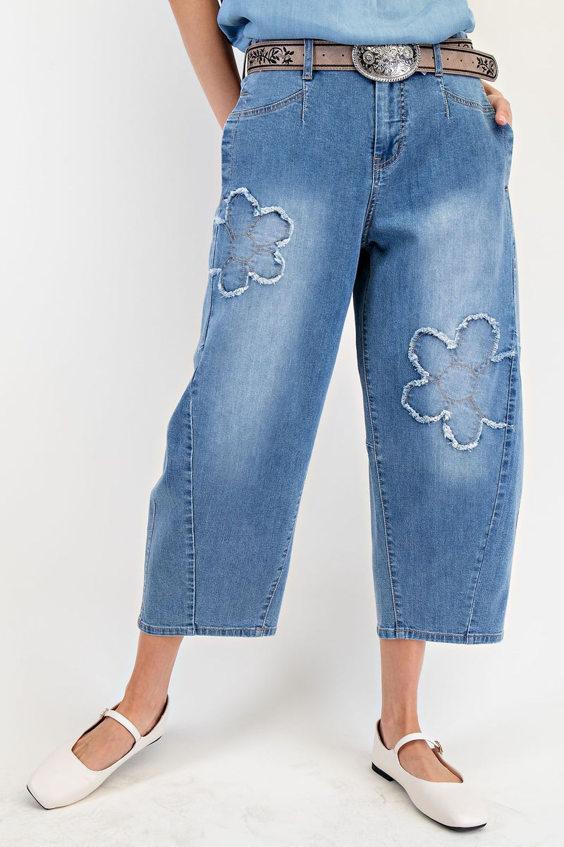 Flower patch denim pant