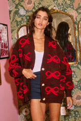 Oversized Ribbon Pullover Sweater Cardigan: CREAM/PINK
