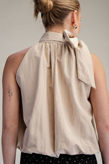 High Neck Tie Wrap Balloon Sleeveless Top