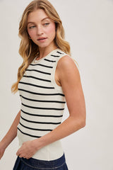 STRIPED MUSCLE KNIT TANK TOP: BLACK STRIPE