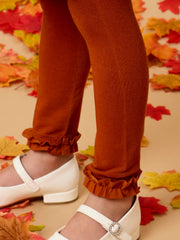 Girls Rust Footless Ruffle Tights: Orange