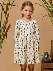 Girls Mallard Marsh Duck Knit Long Sleeve Twirl Dress