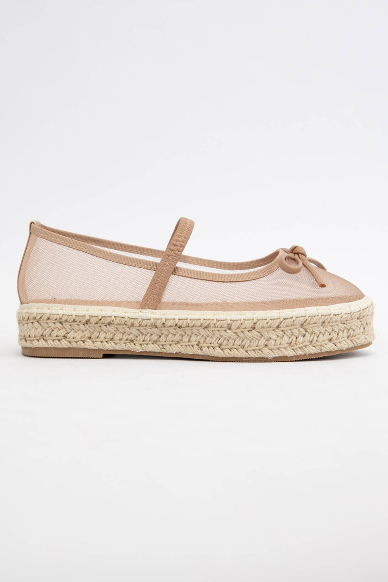 BIJOU MESH UPPER ESPADRILLE PLATFORM SLIP ON : TAUPE