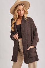 OPEN FRONT BLANKET WRAP BOUCLE KNIT SWEATER CARDIGAN- One Size