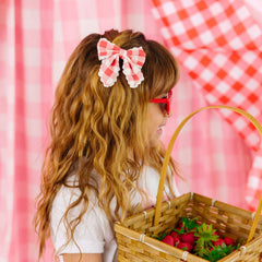 Red Gingham Bow Clip - Kids Hair Bows - Spring Summer