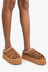 Cozy Fur-Lined Slipper, Rubber Sole: Leopard