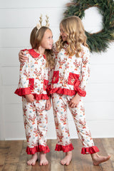Kids Reindeer Pocket Button Holiday Lounge Play Ruffle Set