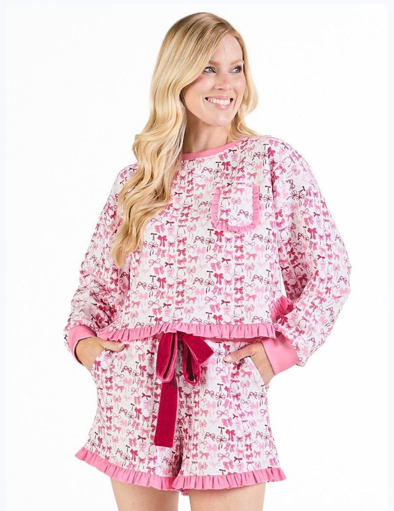 Bow ruffled Pajama set