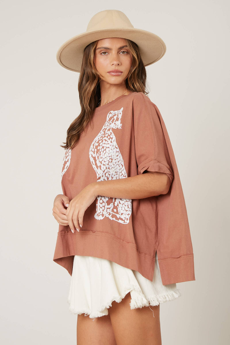 Sequin Cheetahs Oversize Top