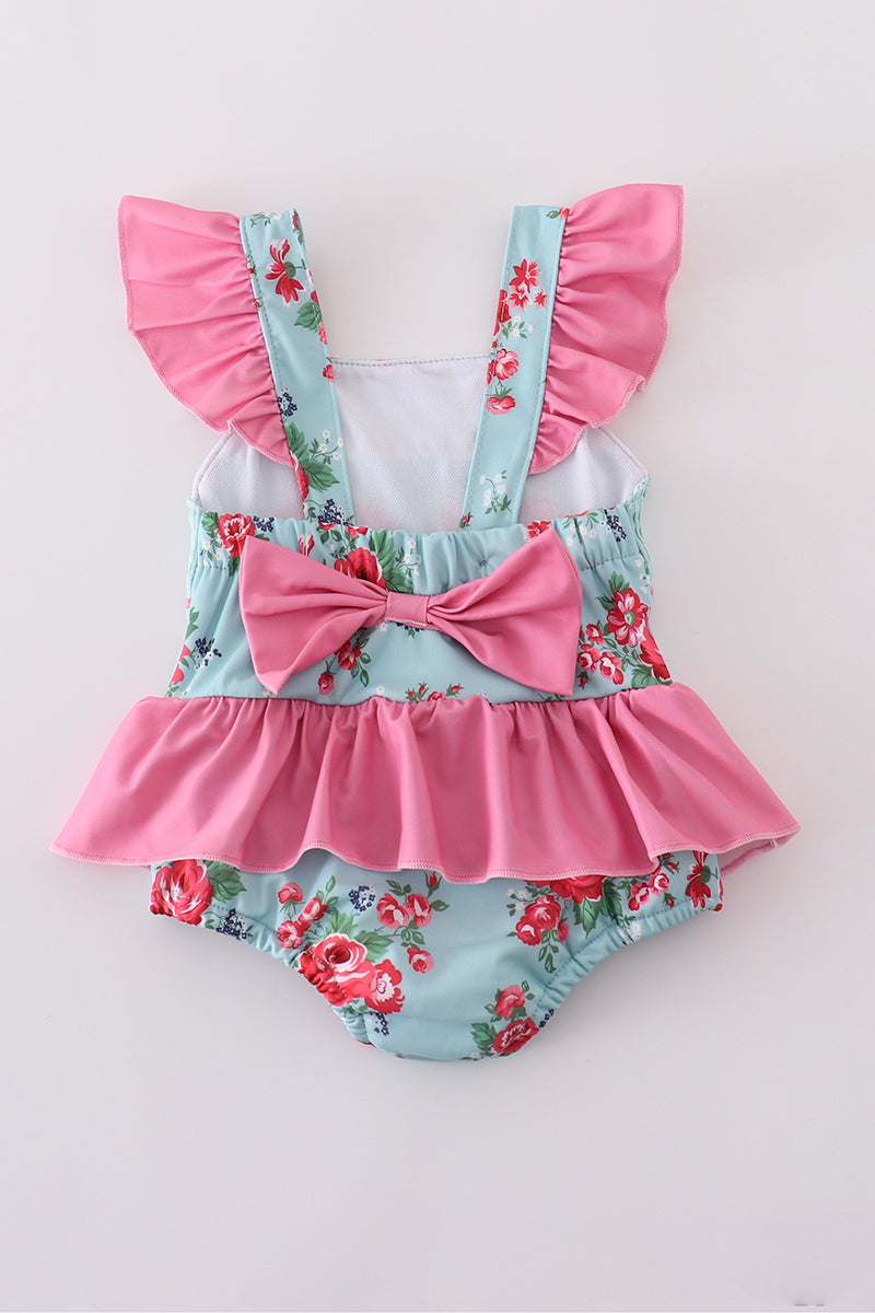 Ruffle rose smocked swimsuit