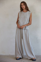 Ribbed Crew Neck Sleeveless Tank Top