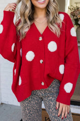 LAS Polka Dot Oversized Button Front Cardigan