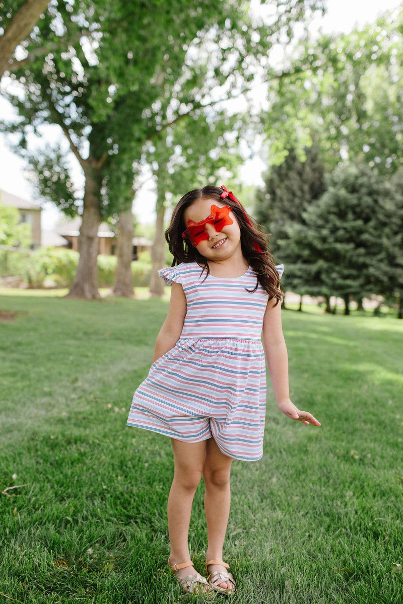 Macie Romper in Patriotic Stripe