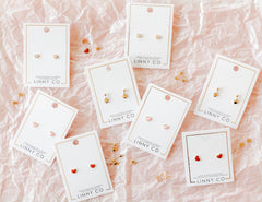 Screwback Stud Earrings - Nora Heart Red