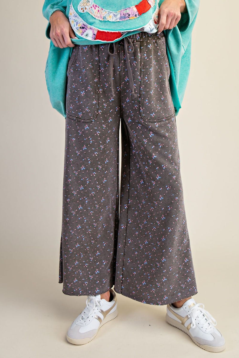 Floral Print mineral washed drawstring pant