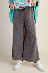 Floral Print mineral washed drawstring pant