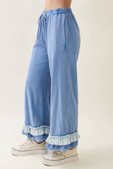 Mineral Washed Flower patched Frilled Ruffle top and pant Set