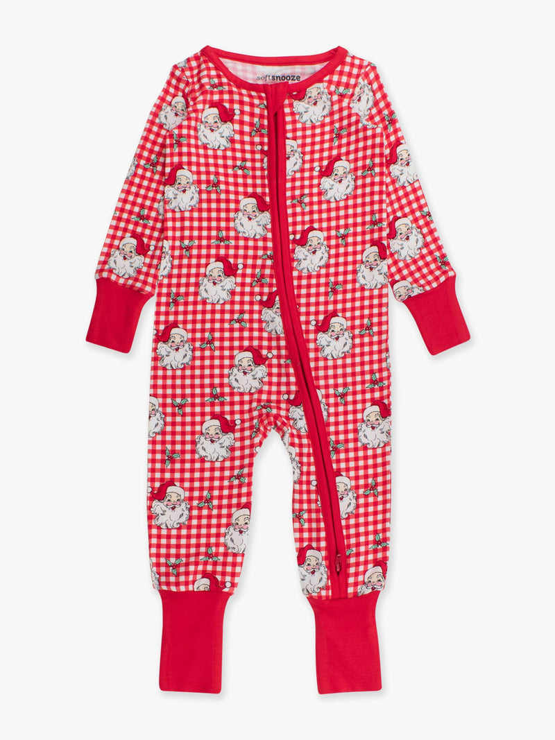 SoftSnooze™ Baby Bamboo Viscose Red Dear Santa Convertible One Piece Footie Pajama