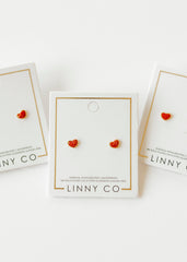 Screwback Stud Earrings - Nora Heart Red