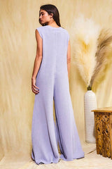 Wide Leg Button-up Loose Fit Solid Sweater Jumpsuit