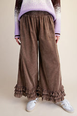 Ruffle bottom Mineral washed pants
