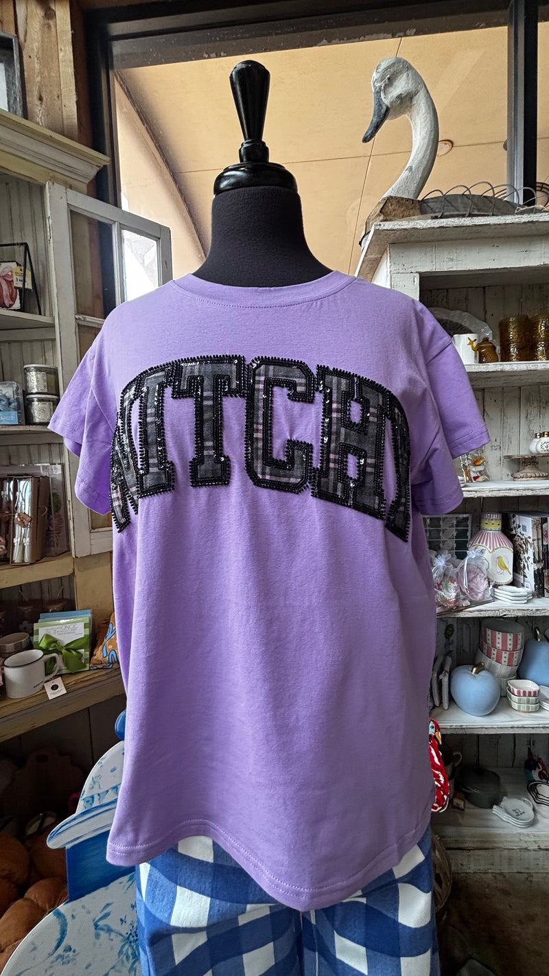 QOS Purple and balck Whitchy top
