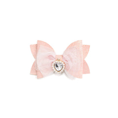 Heart Charm Glitter Bow Clip - Hair Accessories