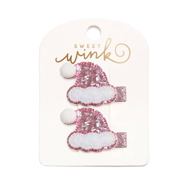 Pink Christmas Santa Hat Clip Set - Kids Hair Accessories