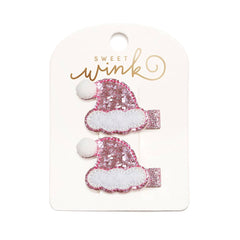 Pink Christmas Santa Hat Clip Set - Kids Hair Accessories