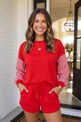 LAS Plaid Patchwork Drawstring Shorts Set
