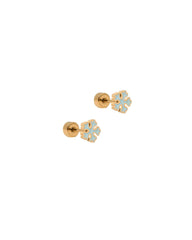 Screwback Stud Earrings - Snowflake Happy Blue
