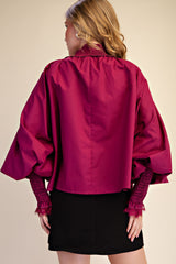 Lace puff sleeve voluminous blouse