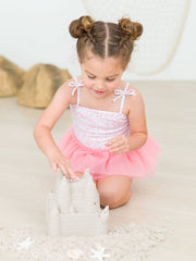 Girls By the Seaside Tulle Skirted Tie Shoulder One Piece