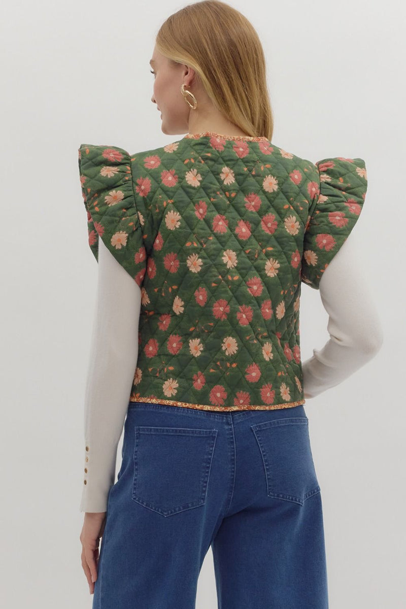 Floral quilted cropped vest