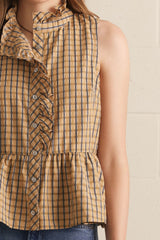 Plaid Carmel ruffle top